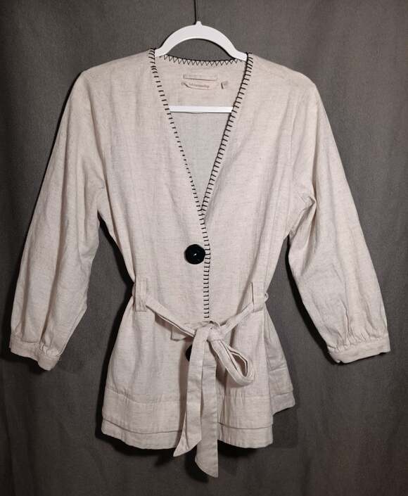 Soft Surroundings Jackets & Blazers - Soft Surroundings Maxime Jacket Medium Natural Linen Blend Stitched Belted Tan